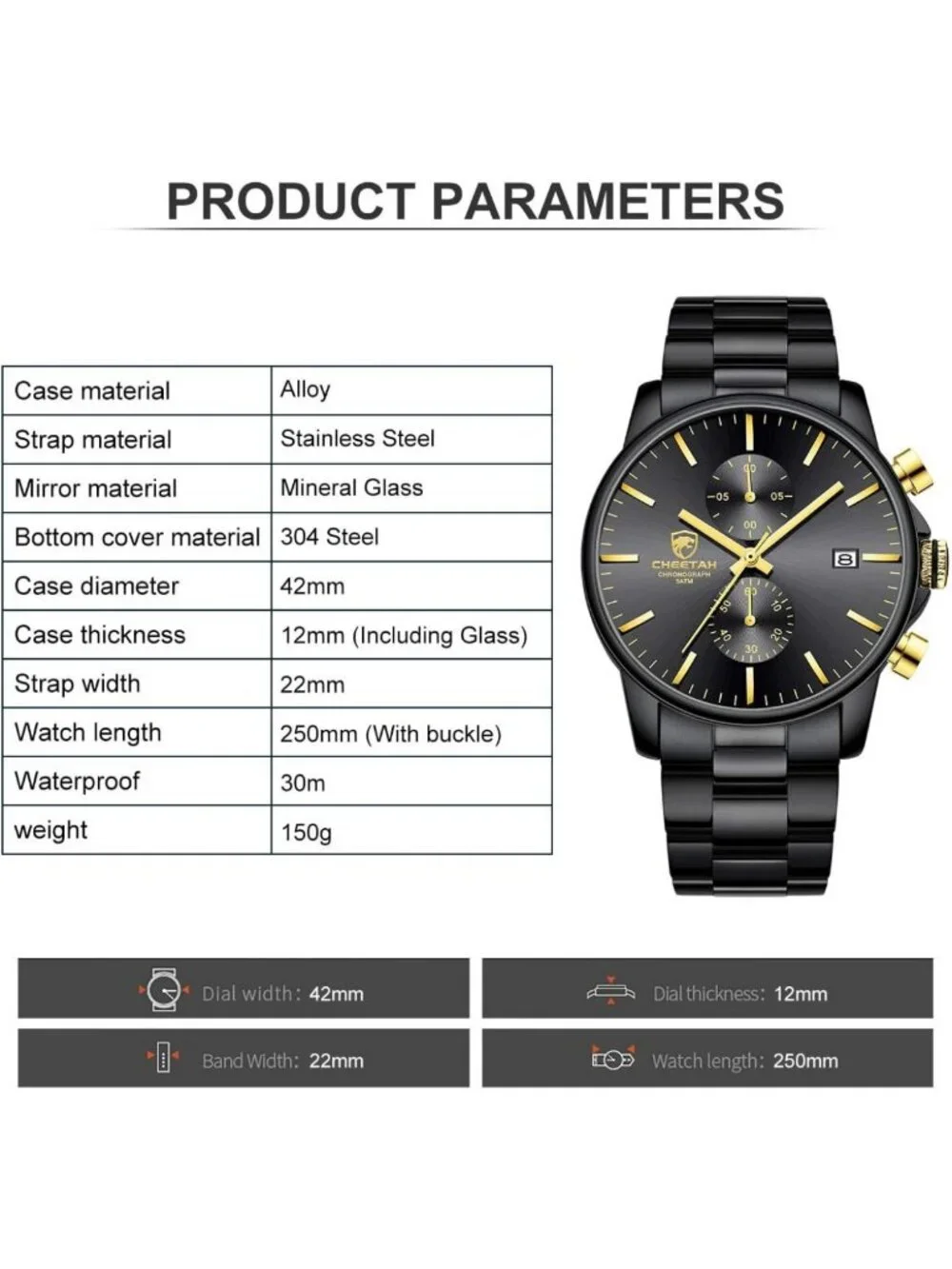 Stylish Waterproof Men's Chronograph Watch - Stainless Steel, Auto Date